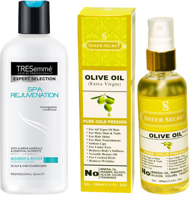 

TRESemme 190 ML SPA REJUVENATION CONDITIONER with SHEER SECRET COLD PRESSED OLIVE OIL 100ML(Set of 2)