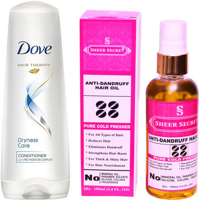 

Dove 180 ML DRYNESS CARE CONDITIONER with SHEER SECRET COLD PRESSED ANTI DANDRUFF OIL 100ML(Set of 2)