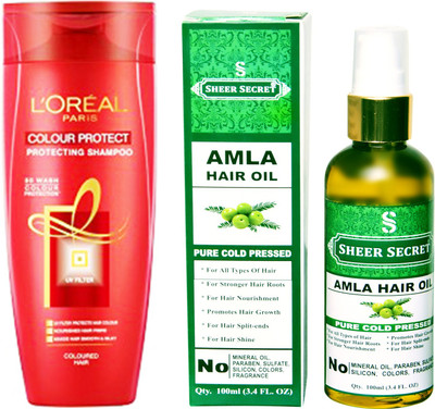 

L'Oreal COLOUR PROTECT SHAMPOO 175ML with SHEER SECRET COLD PRESSED AMLA OIL 100ML(Set of 2)