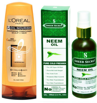

L'Oreal 6 OIL NOURISH CONDITIONER 175 ML with SHEER SECRET COLD PRESSED NEEM OIL 100ML(Set of 2)