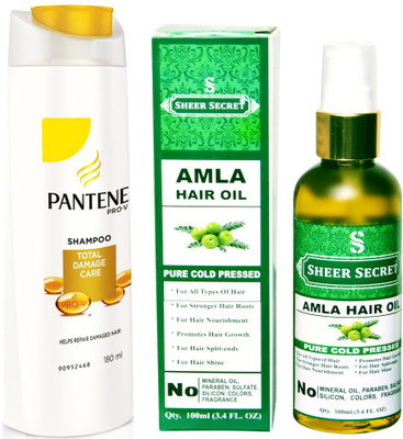 

PANTENE 180 ML TOTAL DAMAGE CARE SHAMPOO with SHEER SECRET COLD PRESSED AMLA OIL 100ML(Set of 2)