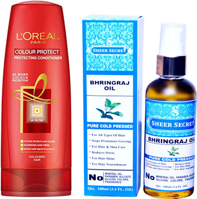 

L'Oreal COLOUR PROTECT CONDITIONER 175 ML with SHEER SECRET COLD PRESSED BHRINGRAJ OIL 100ML(Set of 2)