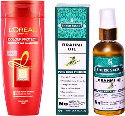 

L'Oreal COLOUR PROTECT SHAMPOO 175ML with SHEER SECRET COLD PRESSED BRAHMI OIL 100ML(Set of 2)