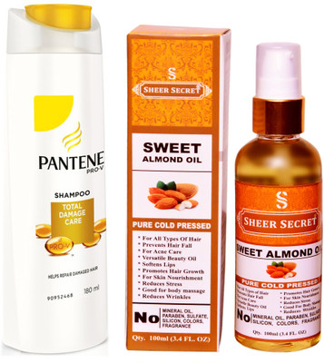 

PANTENE 180 ML TOTAL DAMAGE CARE SHAMPOO with SHEER SECRET COLD PRESSED SWEET ALMOND OIL 100ML(Set of 2)