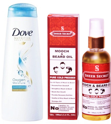 

Dove 180 ML OXYGEN MOISTURE SHAMPOO with SHEER SECRET COLD PRESSED MOOCH AND BEARD OIL 100ML(Set of 2)