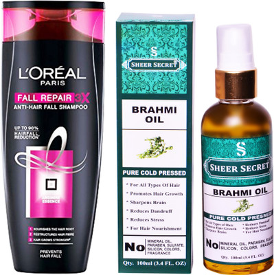 

L'Oreal FALL RESIST 3X SHAMPOO 175ML with SHEER SECRET COLD PRESSED BRAHMI OIL 100ML(Set of 2)