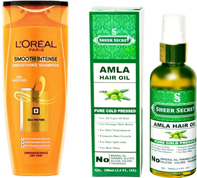 

L'Oreal SMOOTH INTENSE SHAMPOO 175ML with SHEER SECRET COLD PRESSED AMLA OIL 100ML(Set of 2)