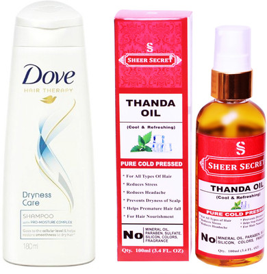 

Dove 180 ML DRYNESS CARE SHAMPOO with SHEER SECRET COLD PRESSED THANDA OIL 100ML(Set of 2)