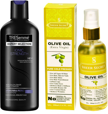 

TRESemme 190 ML IONIC STRENGTH SHAMPOO with SHEER SECRET COLD PRESSED OLIVE OIL 100ML(Set of 2)