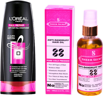 

L'Oreal FALL RESIST 3X CONDITIONER 175 ML with SHEER SECRET COLD PRESSED ANTI DANDRUFF OIL 100ML(Set of 2)
