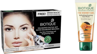 

BIOTIQUE BIO Bio Honey Oil Refreshing Foaming Face Wash, Bio Diamond Facial Kit(Set of 2)