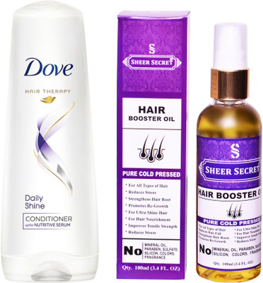 

Dove 180 ML DAILY SHINE CONDITIONER with SHEER SECRET COLD PRESSED HAIR BOOSTER OIL 100ML(Set of 2)