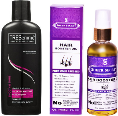 

TRESemme 190 ML SALON SILK MOISTURE SHAMPOO with SHEER SECRET COLD PRESSED HAIR BOOSTER OIL 100ML(Set of 2)