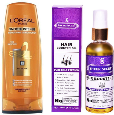 

L'Oreal SMOOTH INTENSE CONDITIONER 175 ML with SHEER SECRET COLD PRESSED HAIR BOOSTER OIL 100ML(Set of 2)
