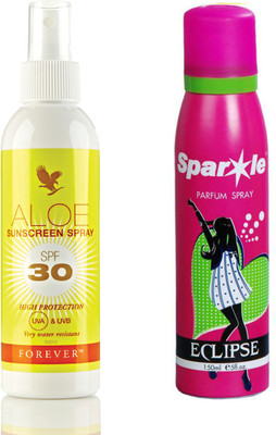 

Forever Aloe Sunscreen Spray 178 ml (319) With One Sparkle Perfume Spray 150 Ml(Set of 2)