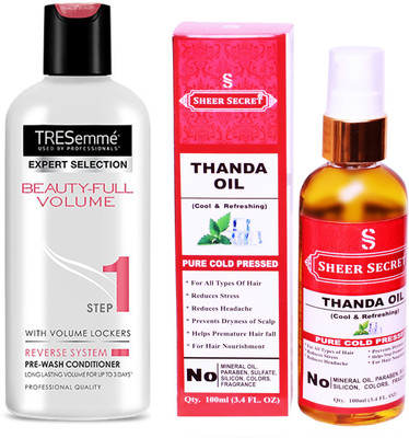 

TRESemme 190 ML BEAUTIFULL VOLUME CONDITIONER with SHEER SECRET COLD PRESSED THANDA OIL 100ML(Set of 2)