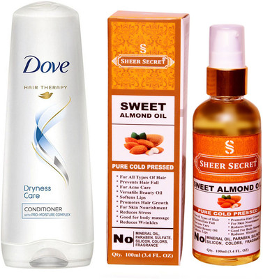 

Dove 180 ML DRYNESS CARE CONDITIONER with SHEER SECRET COLD PRESSED SWEET ALMOND OIL 100ML(Set of 2)