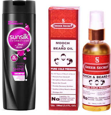 

SUNSILK 180 ML STUNNING BLACK SHINE SHAMPOO with SHEER SECRET COLD PRESSED MOOCH AND BEARD OIL 100ML(Set of 2)