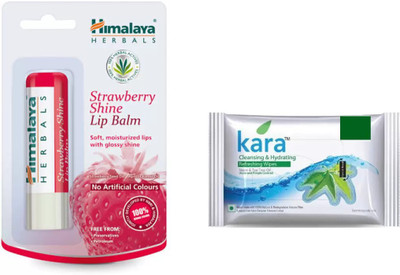 

Himalaya Strawberry Shine Lip Balm, kara skin care wipes(Set of 2)