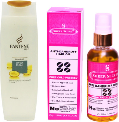 

PANTENE 180 ML LIVELY CLEAN SHAMPOO with SHEER SECRET COLD PRESSED ANTI DANDRUFF OIL 100ML(Set of 2)