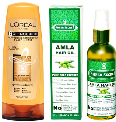 

L'Oreal 6 OIL NOURISH CONDITIONER 175 ML with SHEER SECRET COLD PRESSED AMLA OIL 100ML(Set of 2)