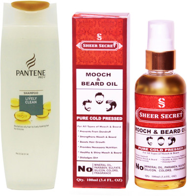 

PANTENE 180 ML LIVELY CLEAN SHAMPOO with SHEER SECRET COLD PRESSED MOOCH AND BEARD OIL 100ML(Set of 2)