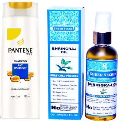 

PANTENE 180 ML ANTI DANDRUFF SHAMPOO with SHEER SECRET COLD PRESSED BHRINGRAJ OIL 100ML(Set of 2)