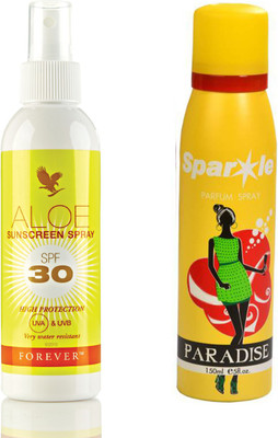 

Forever Aloe Sunscreen Spray 178 ml (319) With One Sparkle Perfume Spray 150 Ml(Set of 2)