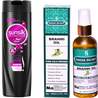 

SUNSILK 180 ML STUNNING BLACK SHINE SHAMPOO with SHEER SECRET COLD PRESSED BRAHMI OIL 100ML(Set of 2)
