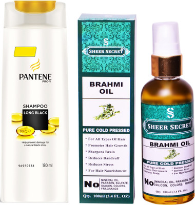 

PANTENE 180 ML LONG BLACK SHAMPOO with SHEER SECRET COLD PRESSED BRAHMI OIL 100ML(Set of 2)