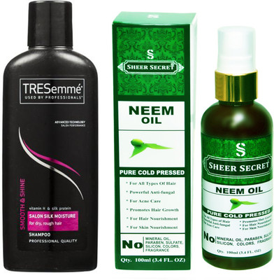 

TRESemme 190 ML SALON SILK MOISTURE SHAMPOO with SHEER SECRET COLD PRESSED NEEM OIL 100ML(Set of 2)