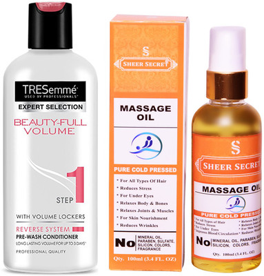 

TRESemme 190 ML BEAUTIFULL VOLUME CONDITIONER with SHEER SECRET COLD PRESSED MASSAGE OIL 100ML(Set of 2)