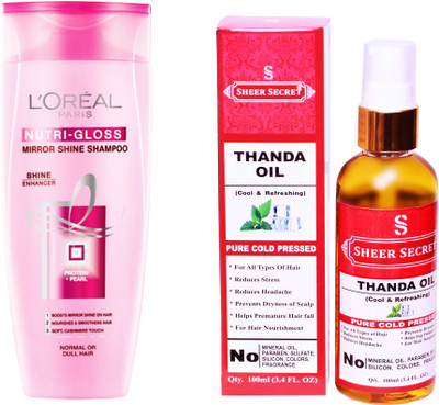 

L'Oreal NUTRI GLOSS SHAMPOO 175ML with SHEER SECRET COLD PRESSED THANDA OIL 100ML(Set of 2)