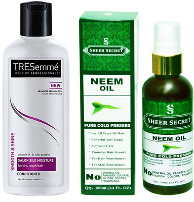 

TRESemme 190 ML SALON SILK MOISTURE CONDITIONER with SHEER SECRET COLD PRESSED NEEM OIL 100ML(Set of 2)