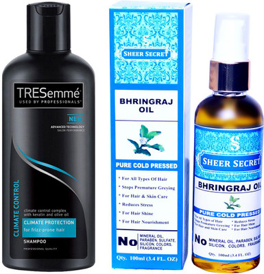 

TRESemme 190 ML CLIMATE CONTROL SHAMPOO with SHEER SECRET COLD PRESSED BHRINGRAJ OIL 100ML(Set of 2)