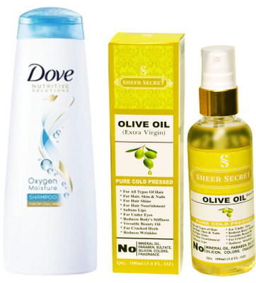 

Dove 180 ML OXYGEN MOISTURE SHAMPOO with SHEER SECRET COLD PRESSED OLIVE OIL 100ML(Set of 2)