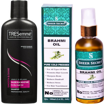 

TRESemme 190 ML SALON SILK MOISTURE SHAMPOO with SHEER SECRET COLD PRESSED BRAHMI OIL 100ML(Set of 2)