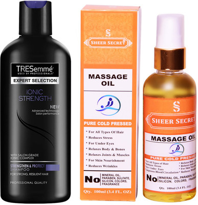 

TRESemme 190 ML IONIC STRENGTH SHAMPOO with SHEER SECRET COLD PRESSED MASSAGE OIL 100ML(Set of 2)
