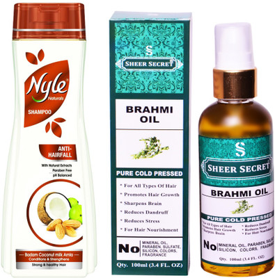 

NYLE 180ML ANTI HAIRFALL SHAMPOO with SHEER SECRET COLD PRESSED BRAHMI OIL 100ML(Set of 2)