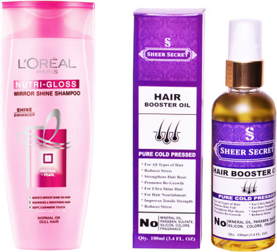 

L'Oreal NUTRI GLOSS SHAMPOO 175ML with SHEER SECRET COLD PRESSED HAIR BOOSTER OIL 100ML(Set of 2)