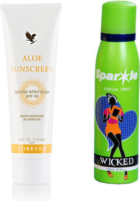 

Forever Aloe Sunscreen 118 ml (199) With One Sparkle Perfume Spray 150 Ml(Set of 2)