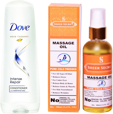 

Dove 170 ML INTENSE REPAIR CONDITIONER with SHEER SECRET COLD PRESSED MASSAGE OIL 100ML(Set of 2)