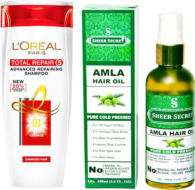 

L'Oreal TOTAL REPAIR 5 SHAMPOO 175ML with SHEER SECRET COLD PRESSED AMLA OIL 100ML(Set of 2)