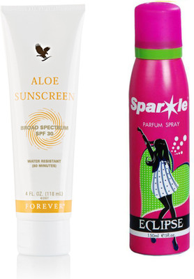 

Forever Aloe Sunscreen 118 ml (199) With One Sparkle Perfume Spray 150 Ml(Set of 2)