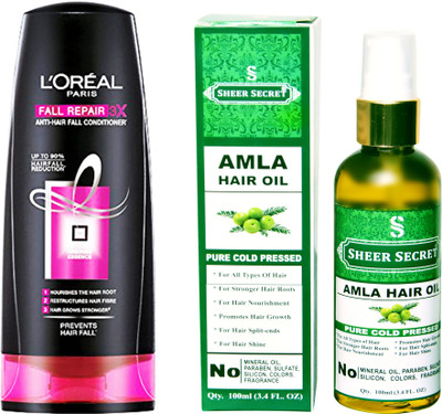 

L'Oreal FALL RESIST 3X CONDITIONER 175 ML with SHEER SECRET COLD PRESSED AMLA OIL 100ML(Set of 2)