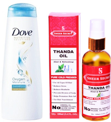 

Dove 180 ML OXYGEN MOISTURE SHAMPOO with SHEER SECRET COLD PRESSED THANDA OIL 100ML(Set of 2)