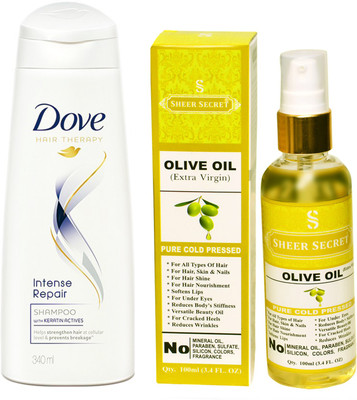

Dove 180 ML INTENSE REPAIR SHAMPOO with SHEER SECRET COLD PRESSED OLIVE OIL 100ML(Set of 2)