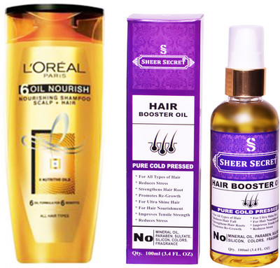

L'Oreal 6 OIL NOURISH SHAMPOO 175ML with SHEER SECRET COLD PRESSED HAIR BOOSTER OIL 100ML(Set of 2)
