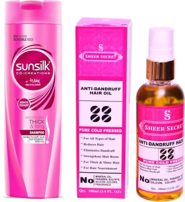 

SUNSILK 180 ML LUSCIOUSLY THICK AND LONG SHAMPOO with SHEER SECRET COLD PRESSED ANTI DANDRUFF OIL 100ML(Set of 2)