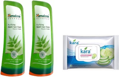 

Himalaya Purifying Neem Face Wash, kara skin care wipes(Set of 3)